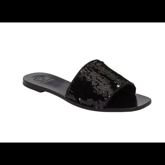 Tory Burch Carter Reversible Black/Silver Sequin Embellishments Slide Size 9M - Picture 1 of 15